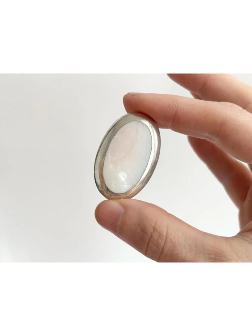 Pink Mother of Pearl Gemstone Minimalist Sterling Silver 925 Vintage Ring - sz 8